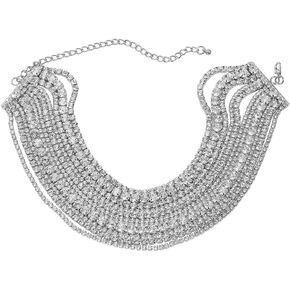 Boho Fashion Prom Shinny Luxury Rhinestones Choker Necklace Dainty Layered Sexy Body Chain Choker Necklace Dainty Gold Silver Halloween Christmas Necklace Gift for Women