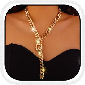 CLOACE Gold Belt Buckle Choker Necklace Punk Cuban Chunky Choker Necklaces Thick Chain Long Necklace for Women in Saudi Arabia