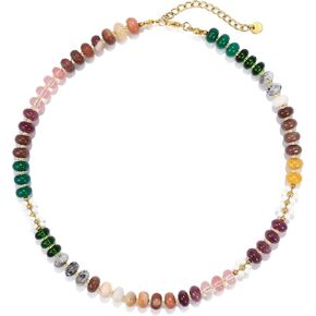 Elegance 11 designs Gemstone Beaded Necklaces For Women Rainbow Natural Stone Boho Waterproof Trendy Necklaces For Women Gift 16.5 inch