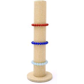 Teensery Vertical Tower Scrunchie Holder Stand T-Bar Display Organizer for Jewelry Bracelet Hair Band (Linen-Natural)