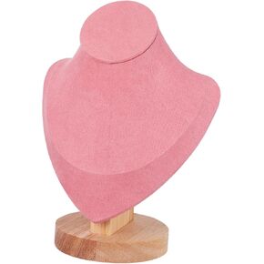 Pink Mannequin Bust Jewelry Organizer - Necklace Holder Stand with Wood Base for Home and Shop Display, 7.67 X 5.90 X 3.54 Inches