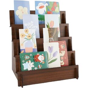 DICOSMETIC 4-Tier Greeting Card Display Stand Wooden Sticker Display Stand Card Stands 35x23.6x35cm Jewelry Organizer Holder Brown Earring Display for Home Retail Counter Display