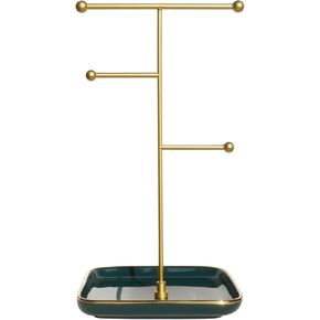 Gold Necklace Holder with Ceramic Base, 1.3ft Height Tall Necklace Hanger Tower Organizer, Aesthetic Jewelry Stand for Necklace, Earring, Bracelets, Rings Display (White)