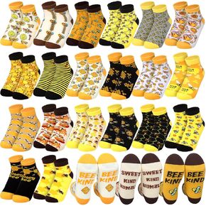 Xuhal 20 Pairs Bee Socks for Women Funny Bee Day Gifts Bulk Cotton Ankle Socks for Honeybee Lover Holiday Birthday Gifts