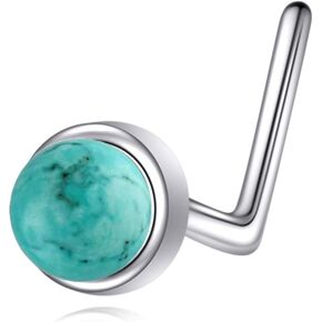 925 Sterling Silver Nose Stud L Shaped Nose Ring Silver Turquoise Nose Piercing Jewelry for Women Men Nostril Piercing