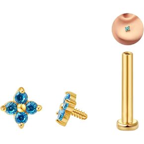 FANSING CZ Flower Internally Threaded Flat Back Earring Labret Stud for Cartilage Tragus Helix Conch