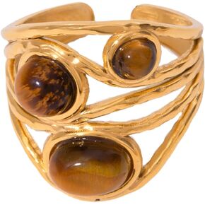 Layered Round Stone Open Wrap Ring for Women Stainless Steel Gold Plated 3 Layers Turquoise Wide Adjustable Finger Rings Comfort Fit Dainty Jewelry Gift for Holiday Wedding