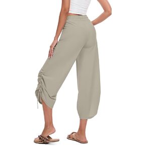 Women's 25" Wide Leg Beach Pants High Waisted Swim Capris Baggy Summer Travel Pant Quick Dry Flowy Cropped Bottoms