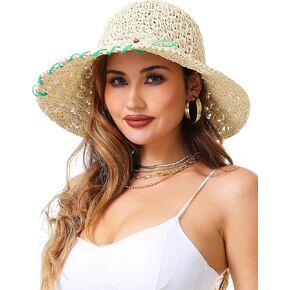 Women Foldable Straw Sun Hat DIY Buttons Lace Trim Wide Brim Bucket Hat for Summer Beach Travel UV Protection