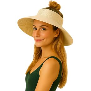 Sun Hats Beach Summer for Women: Womens Straw Ponytail for Travel - Wide Brim Packable Sunhat - Gifts for Mother Sister in Kuwait