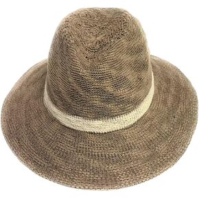 Women's White Stripe Adjustable Band One Size Fits Most Cotton Blend UV Protector Fedora Brim Sun Beach Hat, Taupe