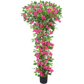 Artificial Bougainvillea Pink Flower Tree,5.5FT Realistic Faux Trees with Nearly Natural Wood Trunk,Fake Floor Plants with Silk Flowers,Fake Spring Tree Decor for Home Front Porch Indoor Outdoor