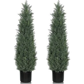 أشجار توبياري Cedar الاصطناعية ، أشجار توبيارية مقاومة للأشعة فوق الصوتية 5 أقدام ، مصانع سرو فورية واقعية مسبقًا للشرفة الخارجية ، المدخل المنزلي ، وديكور الحديقة ، مجموعة من 2