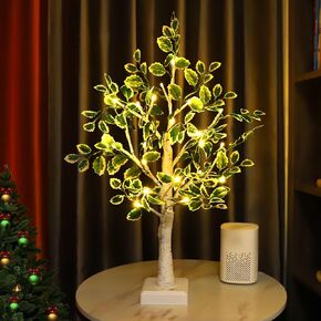 24 LED مصباح الأشجار الاصطناعية ، الأشجار المضاءة للديكور الداخلي USB/بطارية مدعومة مع مؤقت ، أوراق خضراء DIY تضيء الشجرة الروح الخيالية للمنزل غرفة نوم زخرفة الربيع