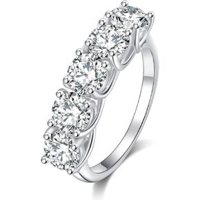 2.5ct Moissanite Engagement Wedding Ring for Women, 5 Stones 925 Sterling Silver D Color VVS Moissanite Promise Ring with Certificate of Authenticity