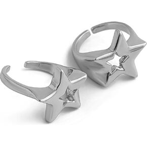 GIGB PBDK Silver Hollowed Star Knuckle Rings ، Frame Whight Whighl المصقول الخماسي الخماسي محظوظ خاتم ، مجوهرات الهيب هوب العصرية للنساء