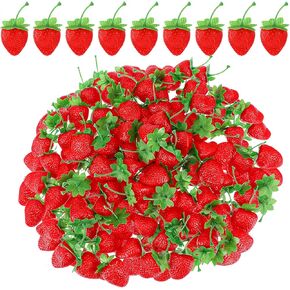100 Pcs Fake Strawberries Decor, Artificial Strawberries for Decor - Realistic Plastic Faux Fruit Props for Centerpieces & Displays
