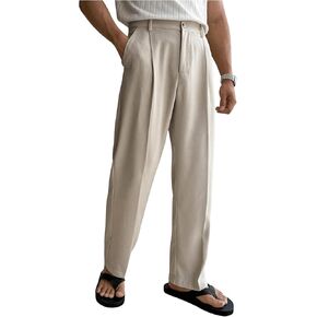 GORGLITTER Men's Pleated Dress Pants High Waisted Work Office Business Tapered Suit Pants with Pockets