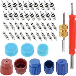 Mtsooning 50PCS Air Conditioning Valve Core Accessories Kit, R12 R134a Refrigeration Valve Stem Core,HVAC System Seal Caps, Schrader Valve Cores Rmover Installer,A/C Valve Core Assortment Set