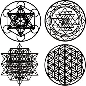 Leinuosen 4 Pcs 12 Inch Crystal Grid Board Sacred Geometric Wall Art Set Metatron Cube, Flower of Life, Sri Yantra, 64 Star Tetrahedron Pagan Decor Home Wall Decor for Room(Gold) in Kuwait