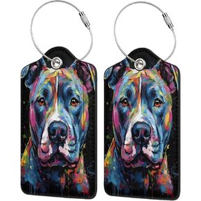 Pitbull Florescent Dog 2 علامات الأمتعة للحزم للحقائب ، والمعرفات الجلدية معرفات الخصوصية مع حلقة الصلب
