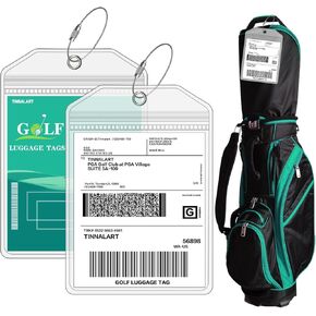 Extra Large Golf Luggage Tag 9" x 6 "，Shipping Tags for Golf Bag，Luggage Tag Holders for Ship Stick，PVC Clear Plastic Waterproof Zipper Pouch 2 Pack