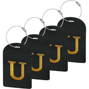 Gloppie 4 Pack Personalized Initial Luggage Tags for Suitcases,TSA Approved Letter Luggage Tag with Privacy Cover,Embroidered Monogrammed Travel Bag Tags Black K