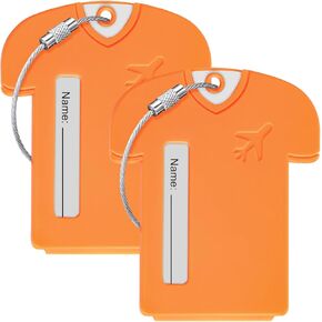 2Pack Personalized Jersey Shaped Plastic Luggage Tags - Lightweight and Secure Privacy Protection for Your Personal Information (Orange)