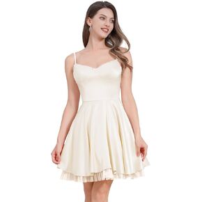 ODIZLI Women's Satin Short Corset Mini Short Dress Sleeveless Sweetheart Neckline Ruffle Party Dress Summer with Pockets