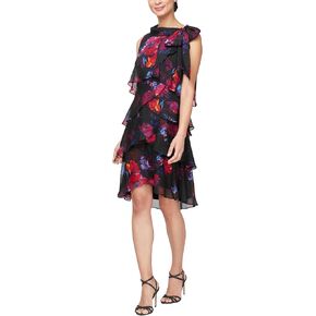 S.L. Fashions Women's Tiered Cocktail Party Dress, Wedding Guest Gown (Petite and Regular Sizes)
