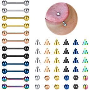 14G مزيج اللون الفولاذ المقاوم للصدأ لسان الحديد حلقات الحلمة مستقيم لسان الحديد قضبان ثقب 5/8 "(16 مم) مع كرات استبدال 5 مم