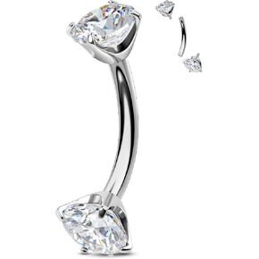 OUFER G23 Solid Titanium Belly Button Rings, 14G Curved Barbells Belly Rings For Women, Clear CZ Interal Thread Navel Piercing Jewelry