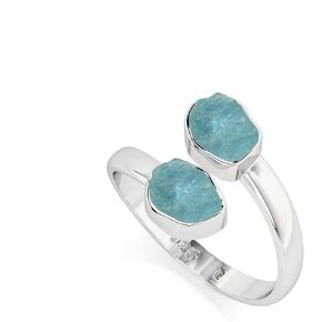 Natural Raw/Rough Aquamarine 2 Stone Size Adjustable Stackable Twister Ring for Women in Sterling Silver, March Birthstone Jewelry Gifts for Her (Bezel-Set)