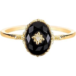 Vintage Onyx Black Diamond Oval Stacking Rings for Women, Men, Teens, Silver