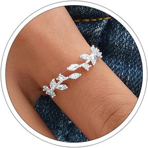 Sora Tuki Gold Rings for Women Non Tarnish Adjustable Ring Cubic Zirconia Leaf Ring Dainty Rings for Women Unique Purple Blue Red Green Silver Rings for Women Gold Stackable Rings for Women