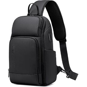 FENRUIEN Crossbody Sling Bag for Men, Water Resistant One Shoulder Backpack, Black Side Bag for Travel