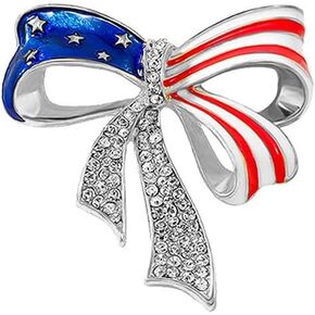 Patriotic USA Flag Brooch Pin for Women Fashion Crystal Blue Red Independence Memorial Day Lapel Pin 4th of July Dress Accessories