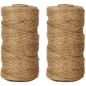 Tenn Well Natural Jute Twine, 656 Feet 1mm Thin Rustic Twine String for Arts & Crafts, Gift Wrapping, Gardening, Wedding, Halloween Decor, Christmas Ornaments (2PCS X 328 Feet)