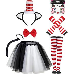 Cat Costume Kit Cat Noir Costume Black Cat Ears and Tail Set Including Headband Gloves Bowtie Skirt Tail in Halloween School Day Book Week Party