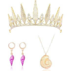 3 PCS Halloween Octopus Sea Witch Costume تشمل قلادة Gold Crown Shell وأقراط الصدف الأرجواني للنساء لباس الحفلات