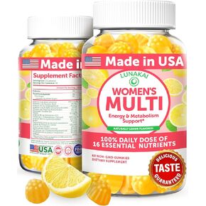 Lunakai USA Made Womens Multivitamin Gummies - Delicious Daily 16 Multi Vitamins for Women - Supports Wellness, Energy & Essential Health, 60ct
