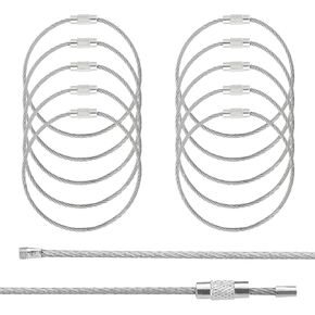 Mziart 10 Pack Stainless Steel Wire Keychain Cable 7 Inch Extendable Wire Ring Luggage Tags Loops Holder, Metal Key Rings Key Tags Keepers, Silver
