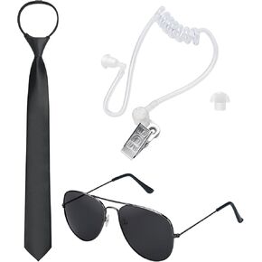 Agent Costume Set, Secret Service Costume Accessory Security Guard Kit Include Black Ties, Spy Earpiece, Sunglasses