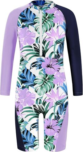 Girls Rash Guard Swimsuits Toddler Long Sleeve Zipper One Piece Swimwear UPF 50+ Sun Production Bathing Suit for Kids in Kuwait