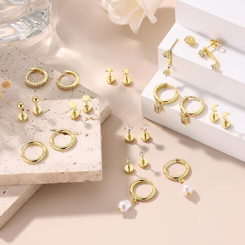 WAINIS 11 Pairs Hypoallergenic 316L Surgical Steel Flat Back Earrings Set for Multiple Piercings Comfortable Tiny Cartilage Flatback Studs for Women, 20G - Gold/Silver in Saudi Arabia