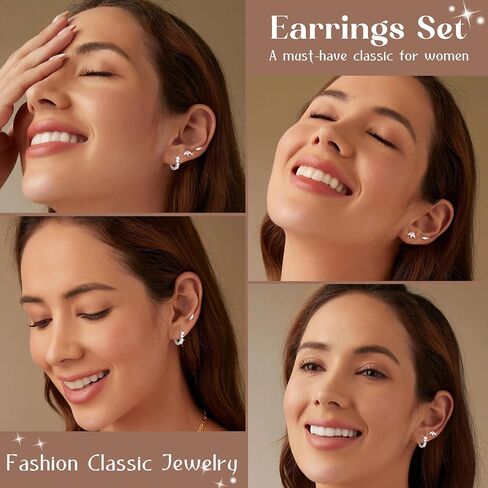 Sterling Silver Flat Back Earrings for Women Trendy Small Hoop Huggie Earrings CZ Cartilage Stud Earrings Set White Gold Plated Tragus Helix Earrings Piercing Jewelrys in Kuwait