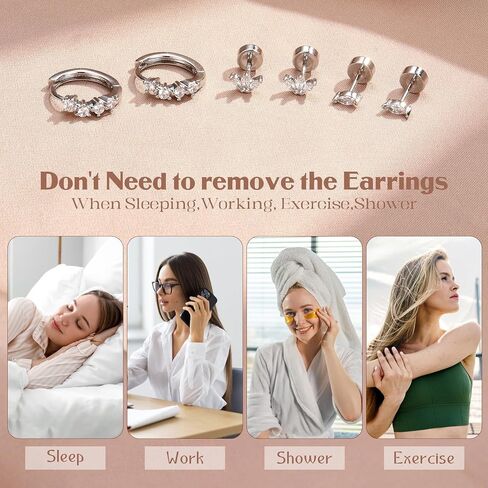 Sterling Silver Flat Back Earrings for Women Trendy Small Hoop Huggie Earrings CZ Cartilage Stud Earrings Set White Gold Plated Tragus Helix Earrings Piercing Jewelrys in Kuwait