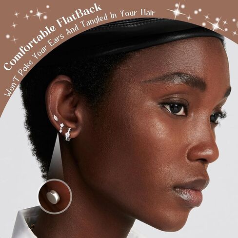 Sterling Silver Flat Back Earrings for Women Trendy Small Hoop Huggie Earrings CZ Cartilage Stud Earrings Set White Gold Plated Tragus Helix Earrings Piercing Jewelrys in Kuwait