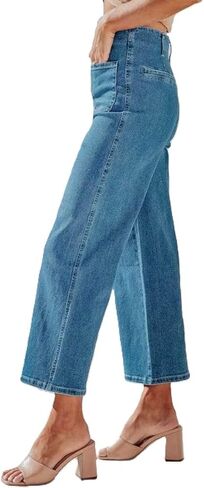 سروال جينز عريض للسيدات امرأة عالية الخصر سراويل الدنيم الفضفاضة in Kuwait