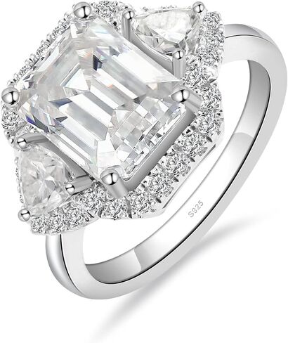 5ct Moissanite Engagement Ring for Women,3 Stone Emerald Cut D Color VVS1,S925 Sterling Silver with 18K White Gold Plated promise anniversary Vintage Wedding Band Valentine's Day Gift in Saudi Arabia